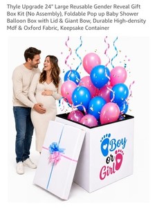 Thyle 24 in Reusable Gender Reveal Gift Box, White Square "Boy or Girl"