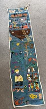 Vintage Felt Embroidery Linen Fabric Noahs Ark Animal Wall Tapestry 1970
