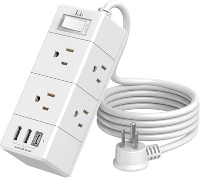 Outlet Extender Power Strip - Tcstei Flat Plug Extension Cord with 6 Outlets