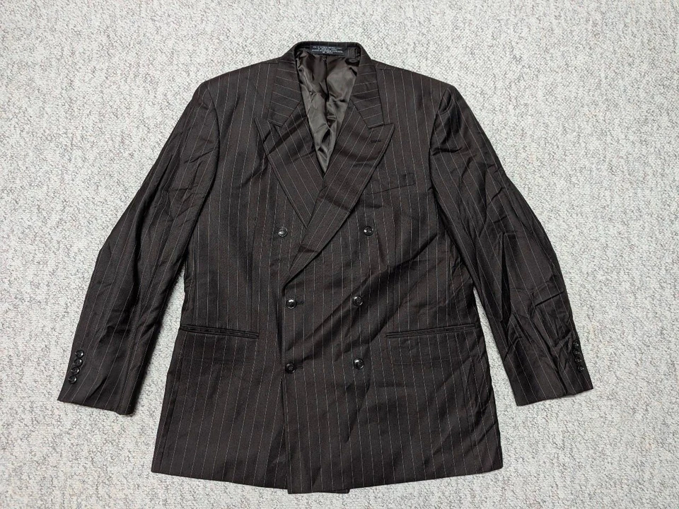 Traje de 2 piezas vintage años 90 doble botonadura 44R 40x32 marrón Jones New York a rayas Foto 2 de 4