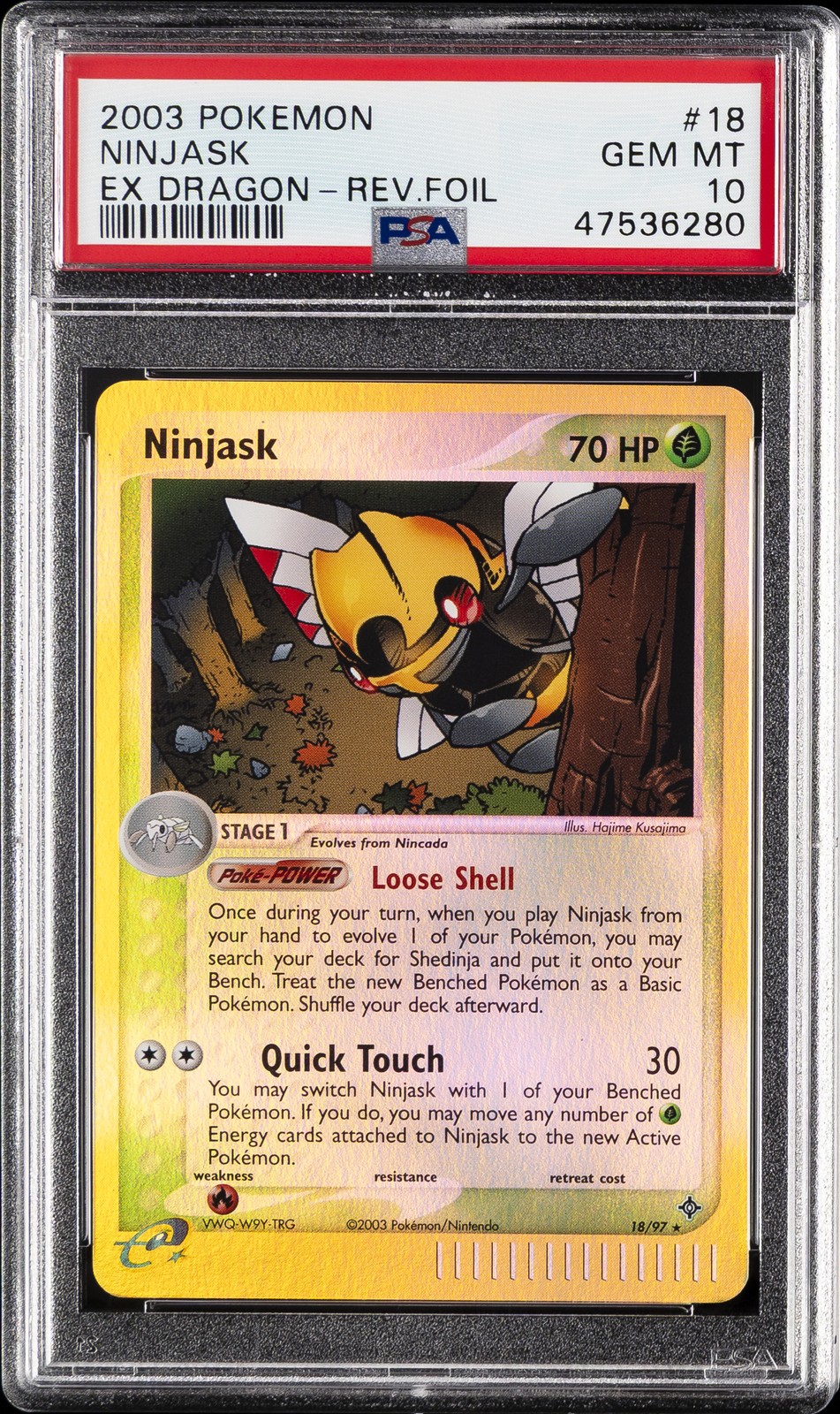 2003 POKEMON EX DRAGON #18 NINJASK-REVERSE FOIL PSA 10