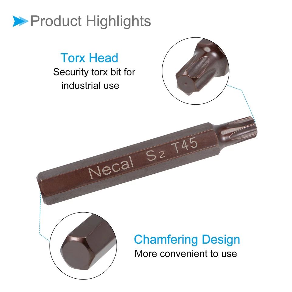 Torx Screwdriver Bits 3/8" Hex Shank 75mm Long T45 Magnetic Screw Driver Bit - Imagem 4 de 4