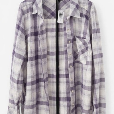 Torrid Lizzie Women's Gray Plaid Cotton Button-Up Shirt Plus Size 2X NWT