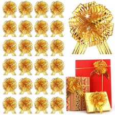 24pcs Gold Pull Bow Gift Wrapping Basket Metallic Ribbon 6 Inch Party Decor