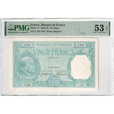 [#192490] France, 20 Francs, Bayard, 1916-08-04, T.228, AU 53 EPQ, PMG