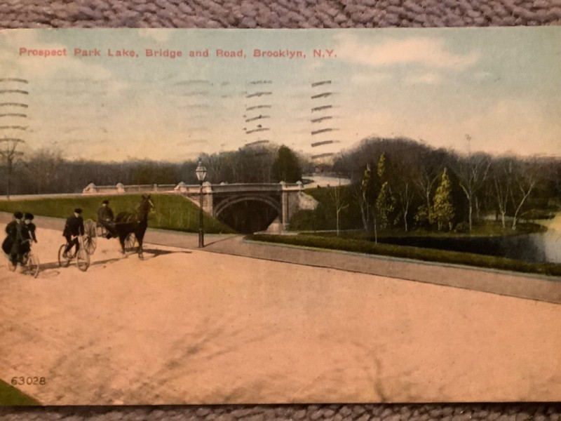 Vintage 1912 Postcard Prospect Park Lake, Bridge & Road, Brooklyn, NY