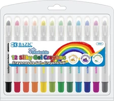 BAZIC Silky Gel Crayons 12 Color, Washable Blendable Non Toxic Watercolor
