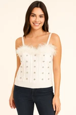 ✨ Feather Trim Rhinestone Embellished Knit Cami Top – Multiple Colors ✨