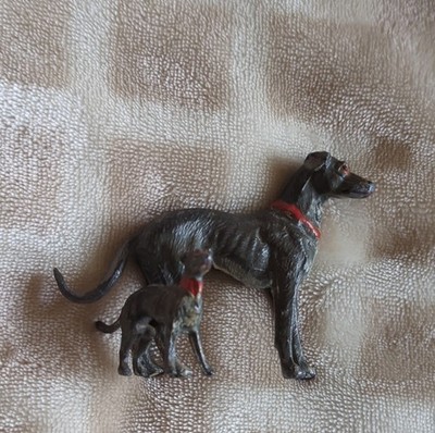 Metal Greyhound Dog Figurine Set with Red Collars