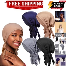 4 Pieces Soft Cotton Chemo Headwear for Women, Stretch Pre-Tied Chemo Head Sc...