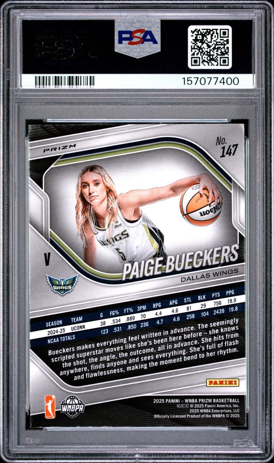 2025 Panini WNBA Prizm 147 Paige Bueckers Ice RC PSA Mint 9 view 2