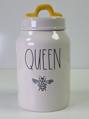 Rae Dunn Queen Bee Medium Canister with Lid Yellow Handle Farmhouse