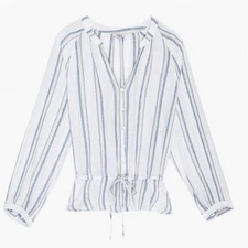 Rails Marti Cayman Striped Linen Blue White Blouse Size S 
