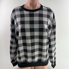Victoria's Secret PINK Fleece Crew Neck Plaid Sweatshirt Sleepwear Gray XS NWT