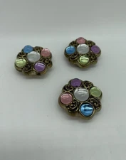 3 Vintage button covers Gold-Gem Jewel Tone Button Covers