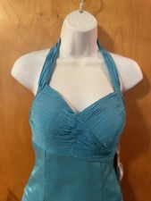 Glam Gurlz Turquoise Silk Prom Evening Formal Dance Dress 6 Halter Hi-Low