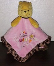 Winnie Pooh Lovey Baby Security Blanket Pink Satin Brown Trim Cute  Cuddly C