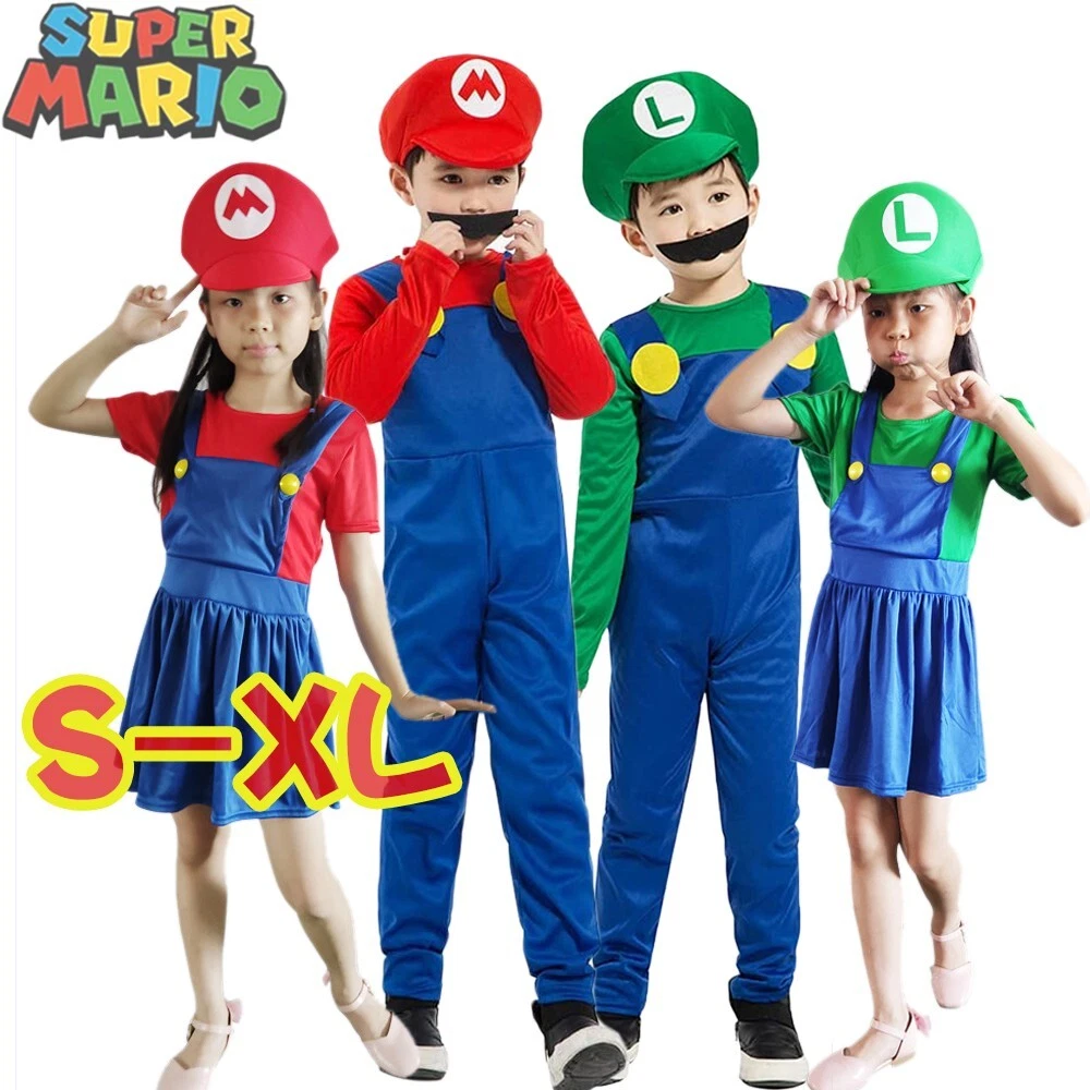 Kids Super Mario Luigi Costume Fancy Dress Party Cosplay Outfits