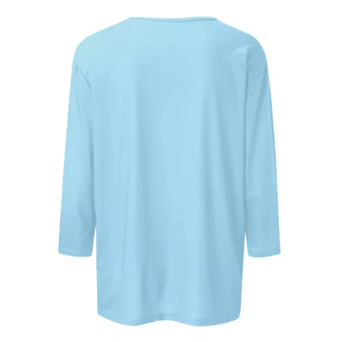 Women's Fashion Casual Three Quarter Sleeve T-Shirt Solid O-Neck Tops - Picture 3 of 6