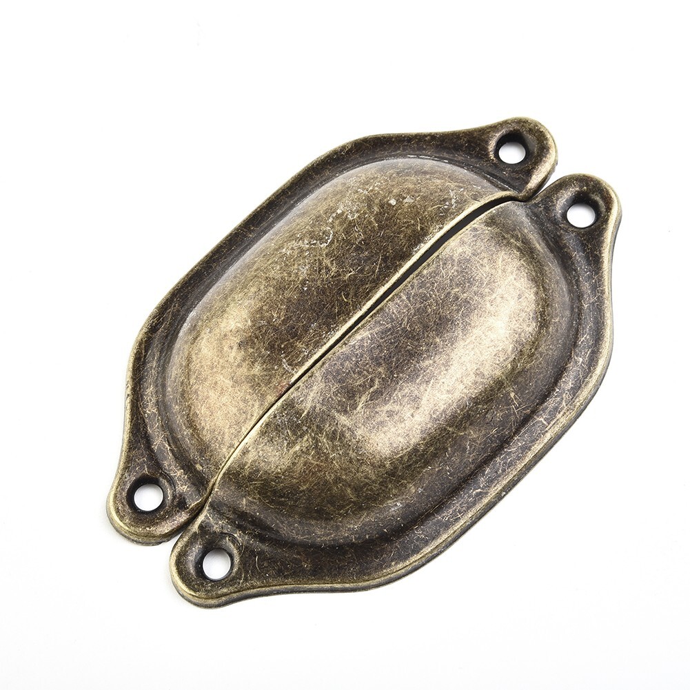 Set of 10 Antique Brass Shell Pull Handles for with Vintage