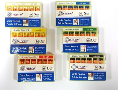 Lot X 6 Dental Gutta percha Point greater Taper 0.06 6 degree  Gapadent