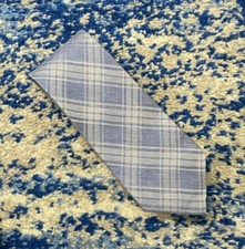 Calvin Klein Gray Blue Bias Plaid Silk Viscose Necktie