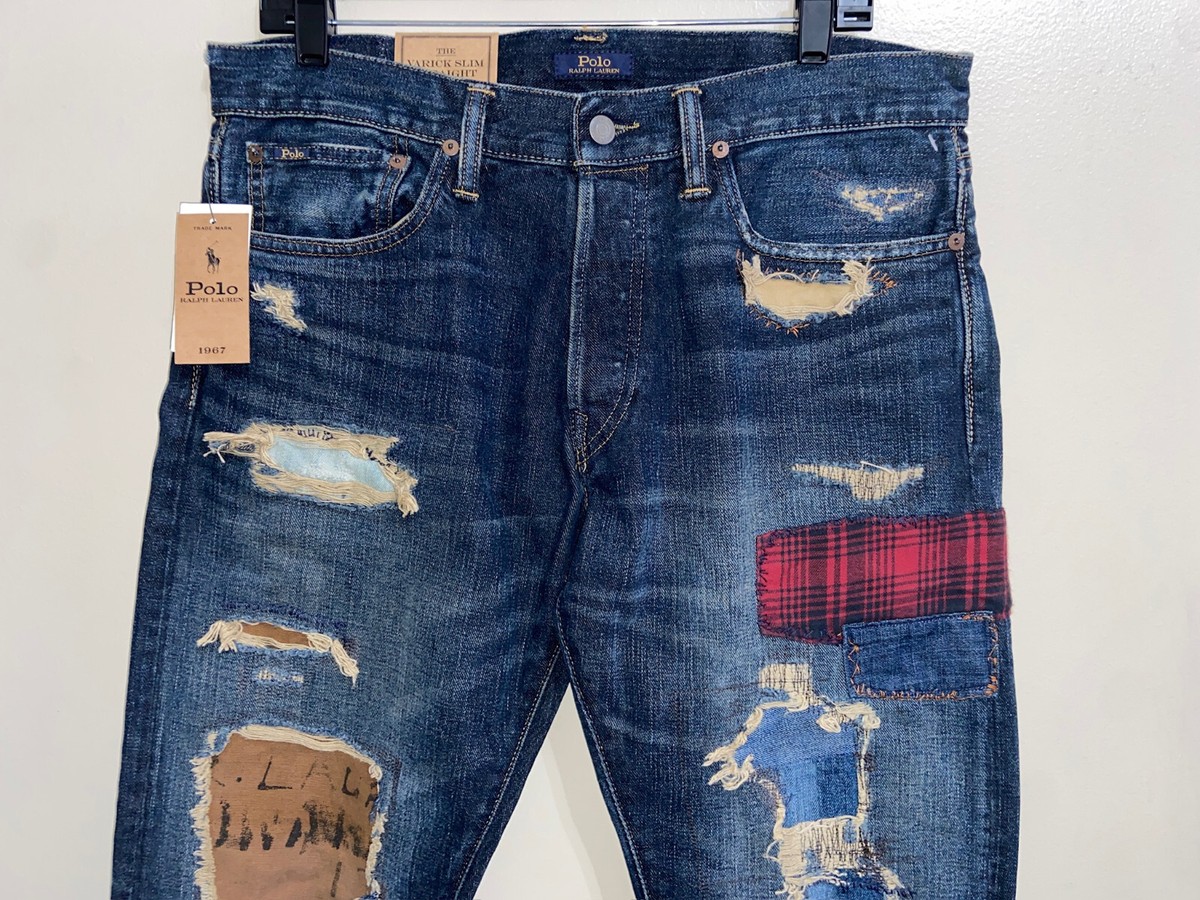 Polo Ralph Lauren Varick Slim Straight Patchwork Distressed Denim 