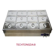 TECHTONGDA®Food Warmer 12-Pans Commercial Buffet Food Soup Warmer 1/3 Pan Size