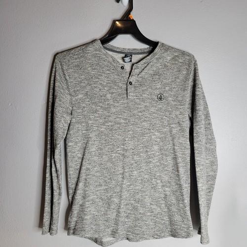 Volcom Mens Shirt Medium Knit Heather Gray Long Sleeve Henley Pullover - Picture 1 of 5