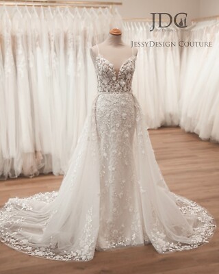 ebay designer wedding dresses Gorgeous Lace Wedding Dress Bridal dress Custom made 2 in 1 Detachable  Train