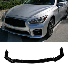Gloss Black Front Bumper Lip Spoiler Fits 2014-2016 2017 Infiniti Q50 Sport 3Pcs