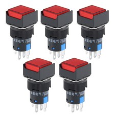 5Pcs 16mm Momentary Push Button Switch Red LED Light Square Button 1 NO 1 NC
