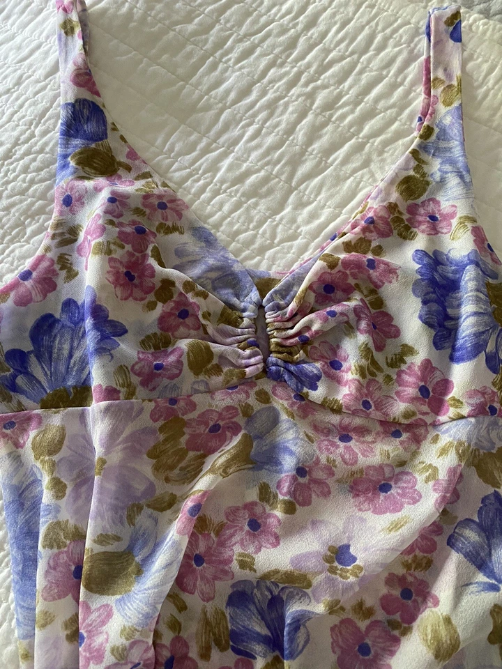 Винтажный красивый VanRaalte длинный цветочный ночная рубашка синий, розовый, лавандовый размер 32 - Изображение 2 из 4