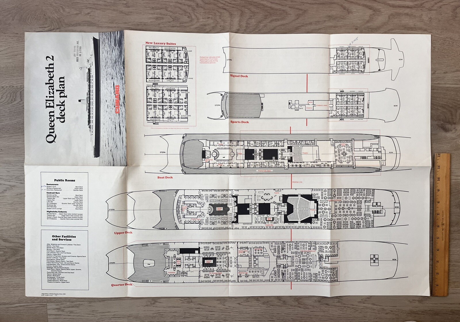 Vintage 1973 Cunard Line Queen Elizabeth 2 QE2 Deck Plan eBay