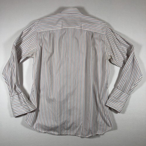 David Donahue Dress Shirt Mens 17 34/35 French Cuff Button Up Striped Blue Red - 第 5/15 張圖片