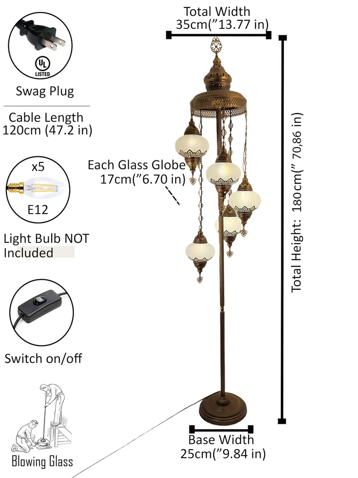 Angora Asli 5 Globe Standing Turkish Lamp | Turkish Moroccan Standing Floor L... - Image 4 of 4