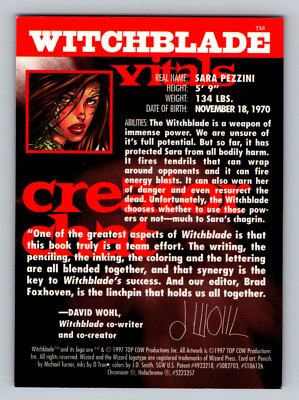 WIZARD Witchblade #15 Top Cow Promo Chromium Trading Card Indy