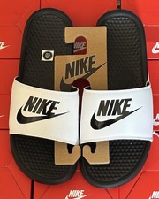 Nike Benassi JDI Slides Men's White/Black-Black Sandals Casual 343880-100 NEW