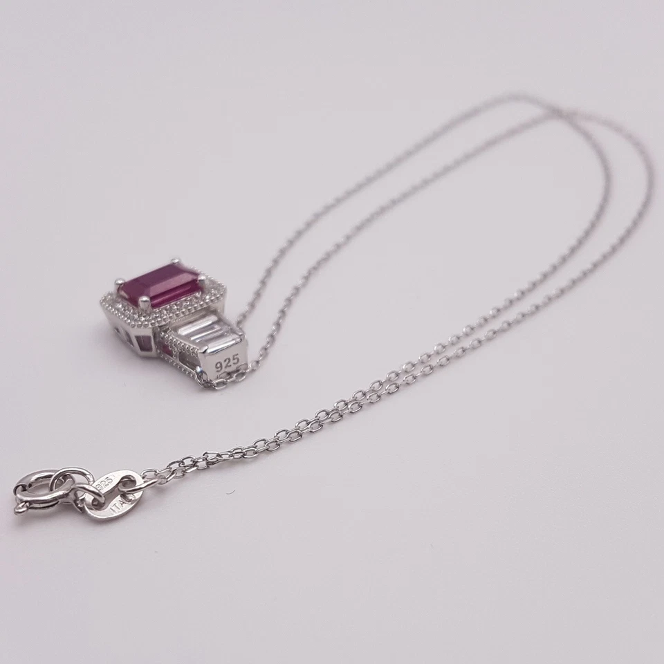 Sterling Silver Ruby Glass Composite Pendant w/ 925 Silver Chain (Appraised) Foto 2 de 4