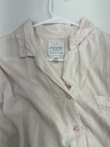 Erika Taylor Intimates Womens Pajama Set Large Country Cottons vtg Pink Striped - Picture 2 of 14