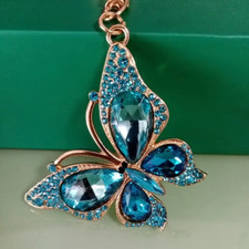 Elegant Rhinestone Butterfly Keychain Versatile Accessory for Bags Blue