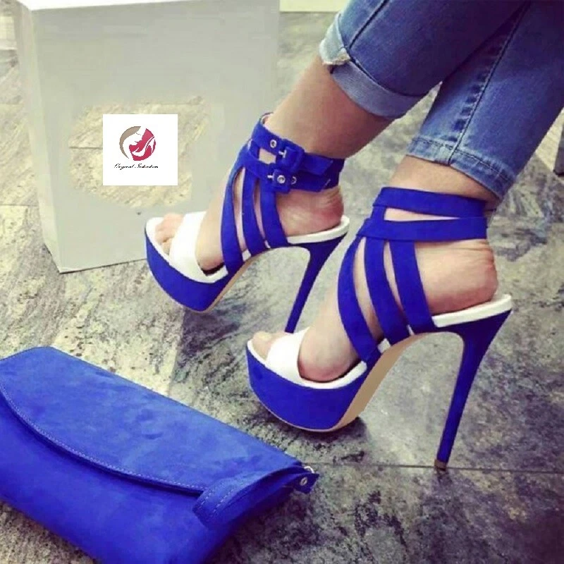 royal blue open toe pumps