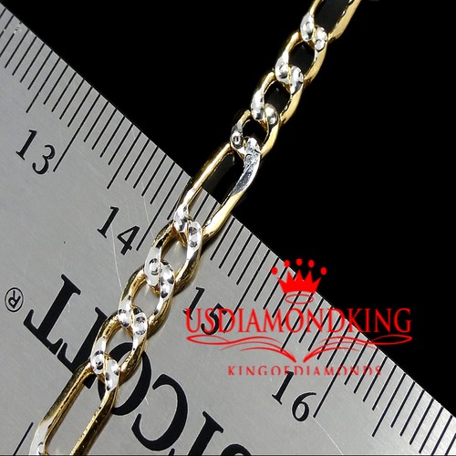 Men's Ladies 14k Pave 100% Real Gold Hollow Figaro Cuban Link Chain Necklace New - Picture 10 of 11