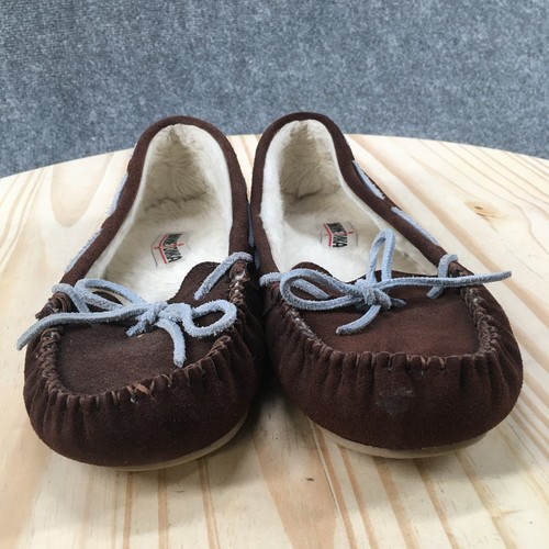 Minnetonka Slippers Womens 6 Cally Mocassin Brown Suede Leather Comfort Slip On - Picture 6 of 16