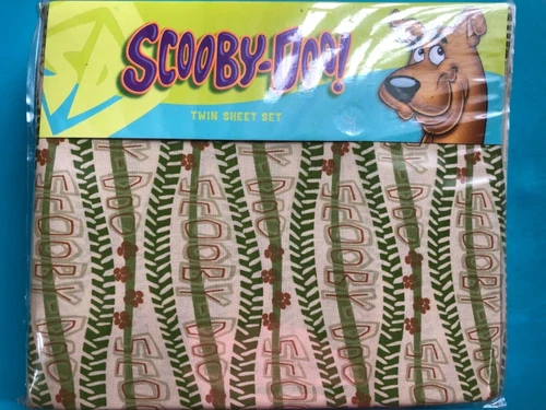 NEW Scooby Doo Twin Bed Sheets SET w/ pillowcase RARE Camouflage Made In China 