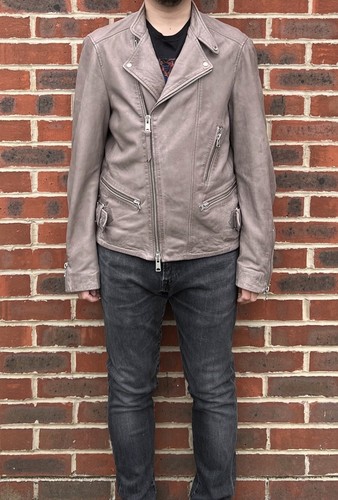 All Saints GIBSON Leather Biker Jacket MEDIUM Grey Mens Bomber Moto AllSaints - Picture 6 of 20