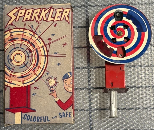 J. Chein & Co. Tin Mechanical Sparkler Spinner Litho July 4th Toy 1950’s Vintage