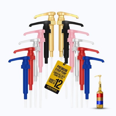 12 Pack Coffee Syrup Pump Dispenser (Variety of Colors) - with Torani and Dav...