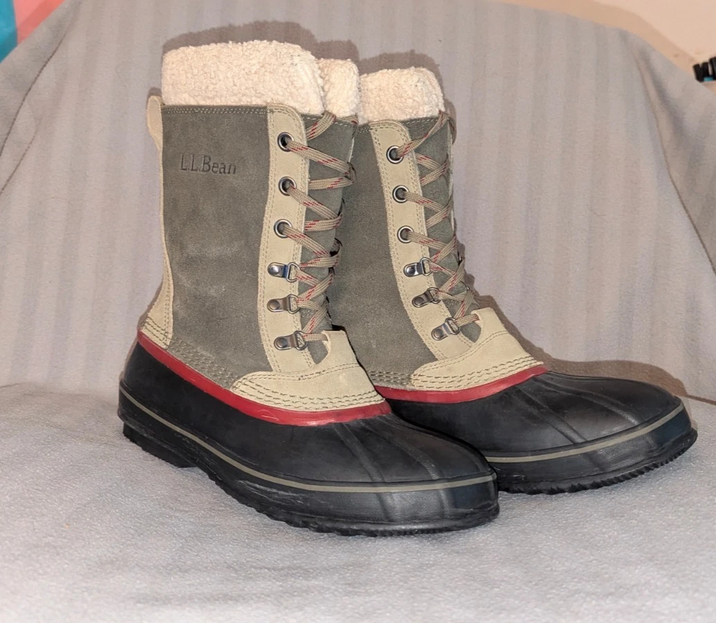 LL Bean Brown Leather Removable Wool Liner Tall Duck Winter Boots Men's 11M