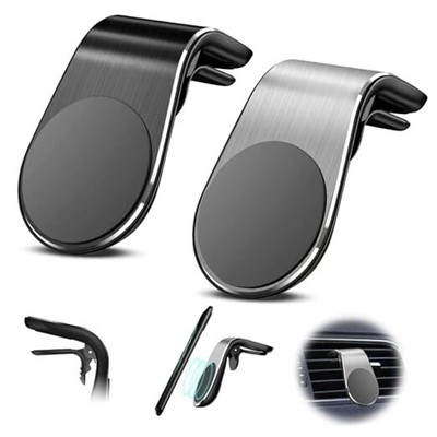 Mobile Phone Navigation Magnetic Bracket, L Type 360° 2Pcs Black+Silver